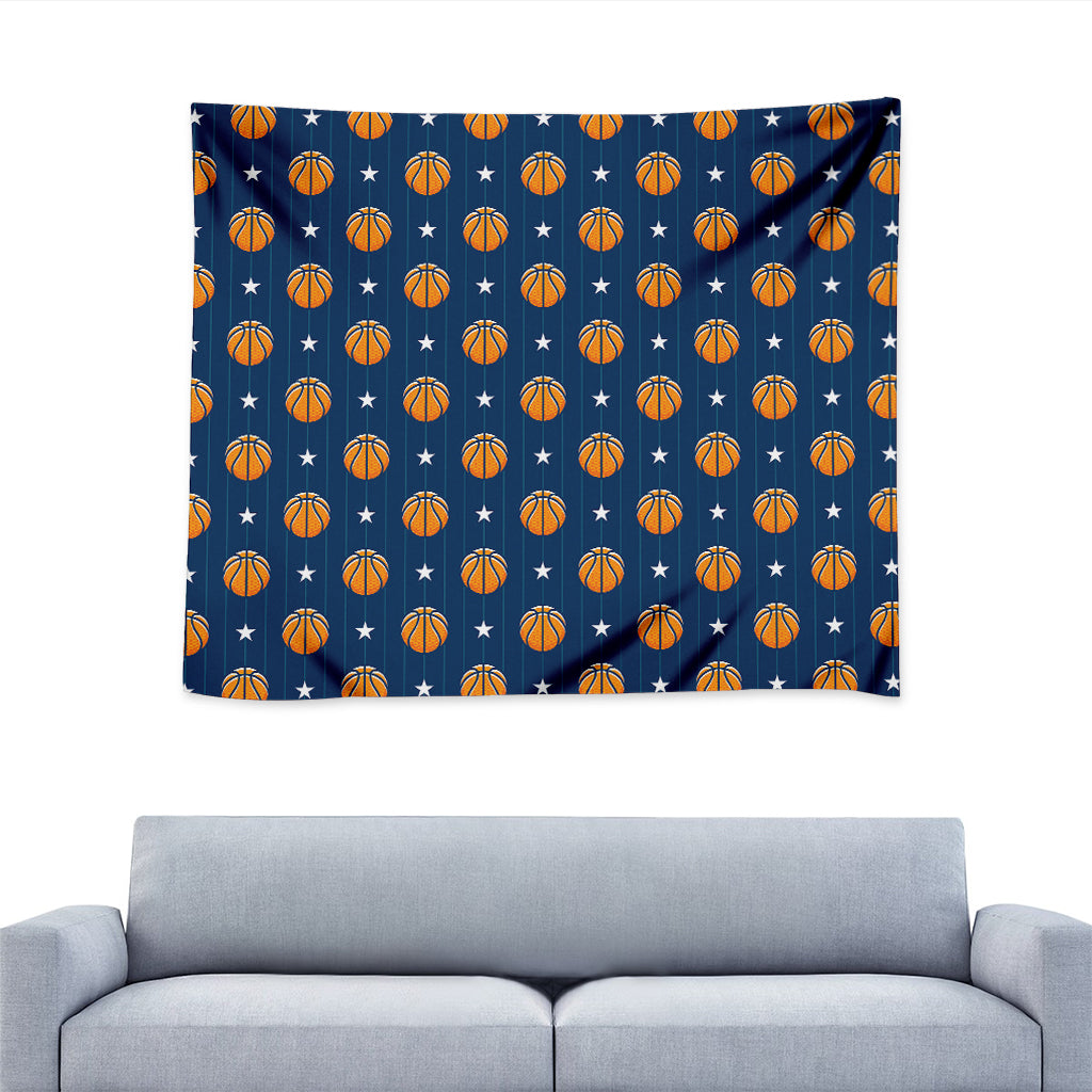 Basketball And Star Pattern Print Tapestry