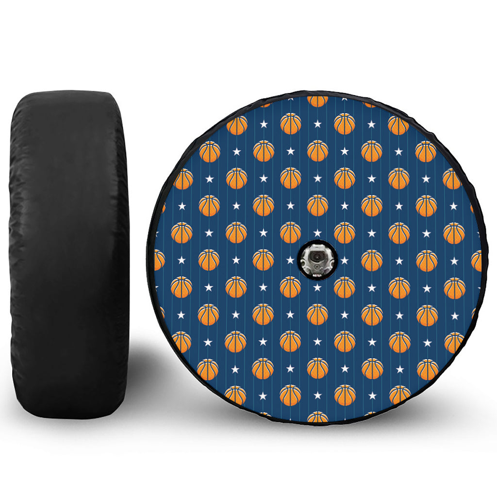 Basketball And Star Pattern Print Tire Cover With Camera Hole