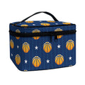 Basketball And Star Pattern Print Travel Makeup Bag