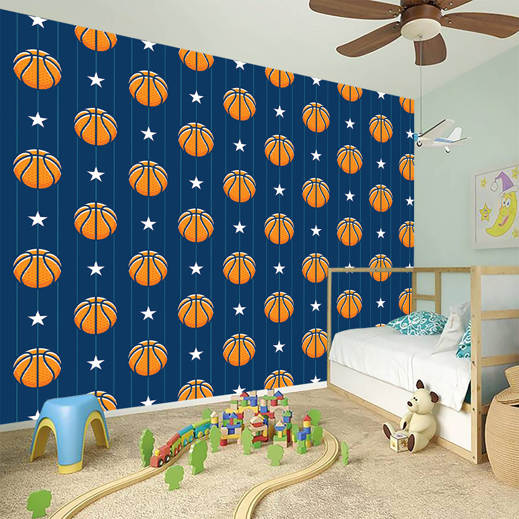 Basketball And Star Pattern Print Wall Sticker