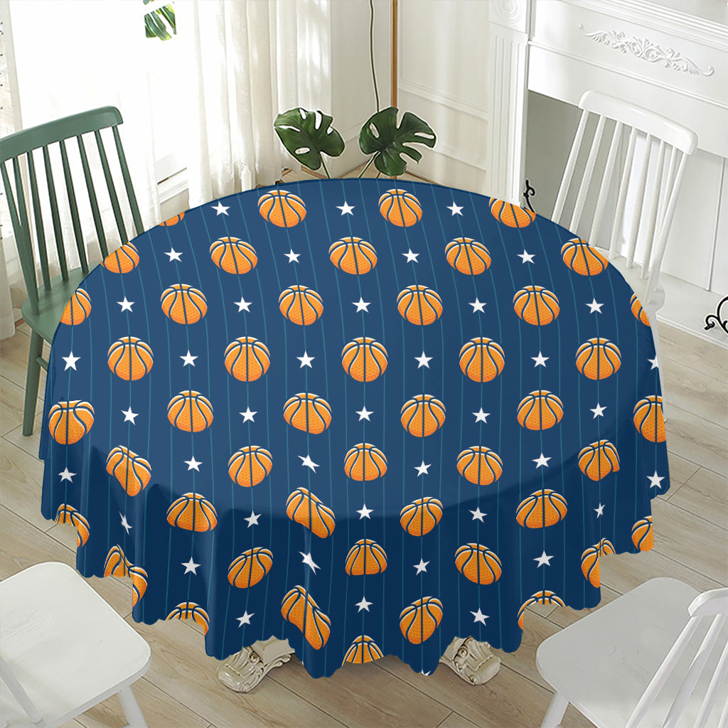 Basketball And Star Pattern Print Waterproof Round Tablecloth