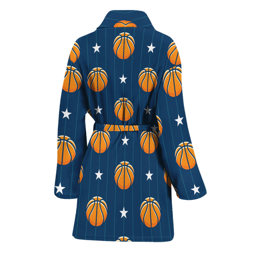 Basketball And Star Pattern Print Women's Bathrobe