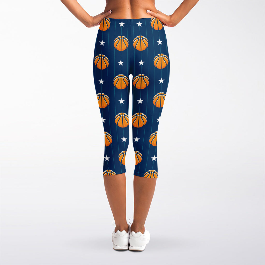 Basketball And Star Pattern Print Women's Capri Leggings