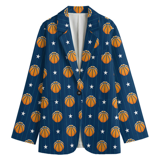 Basketball And Star Pattern Print Women's Cotton Blazer