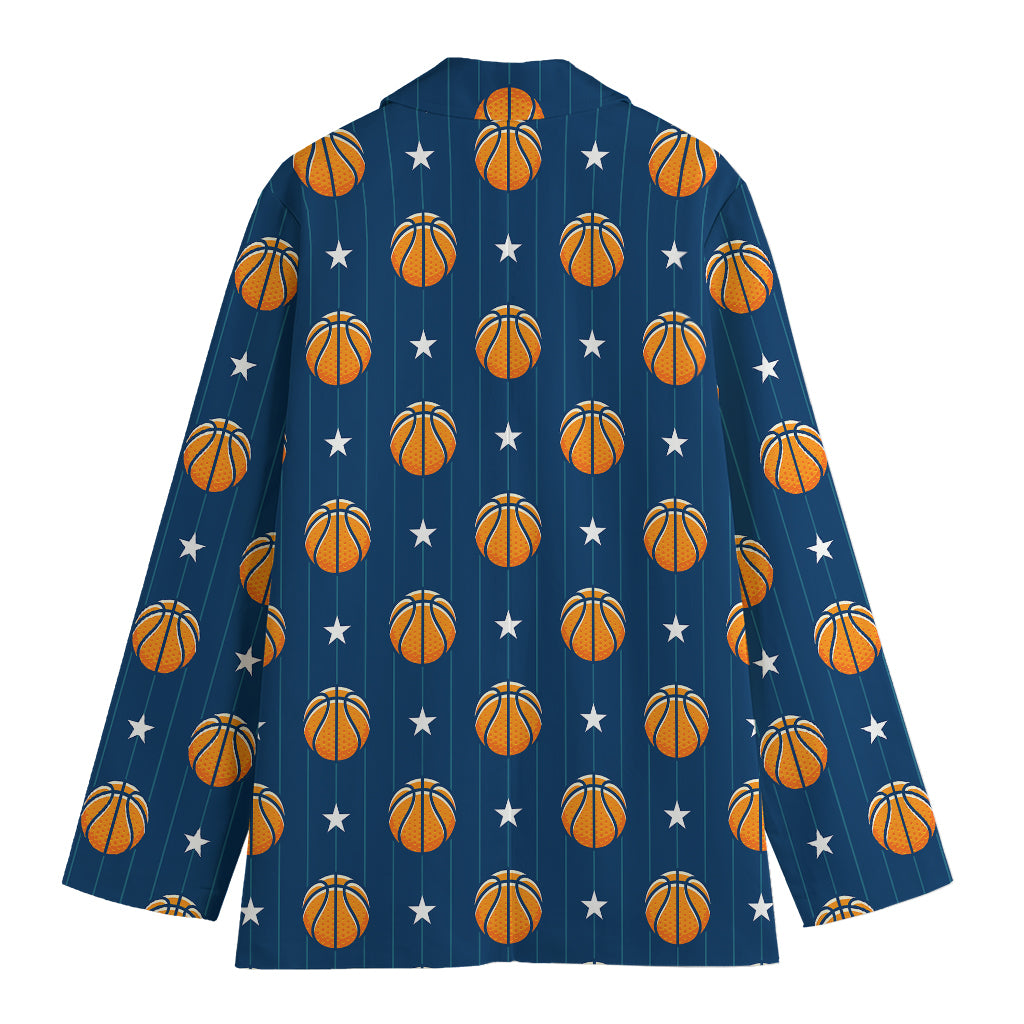 Basketball And Star Pattern Print Women's Cotton Blazer