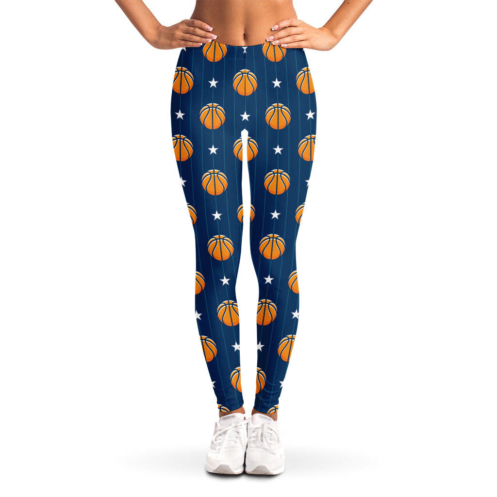 Basketball And Star Pattern Print Women's Leggings