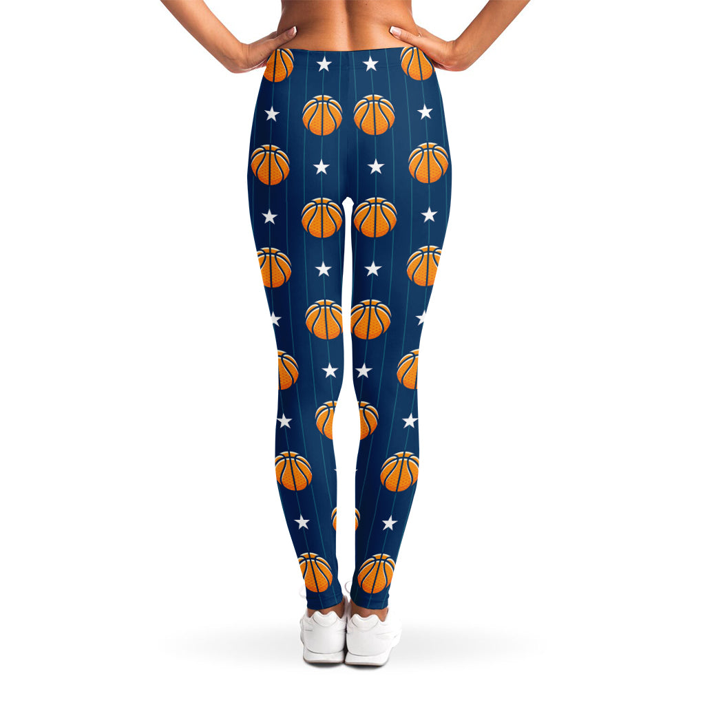 Basketball And Star Pattern Print Women's Leggings