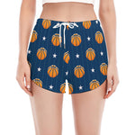 Basketball And Star Pattern Print Women's Split Running Shorts