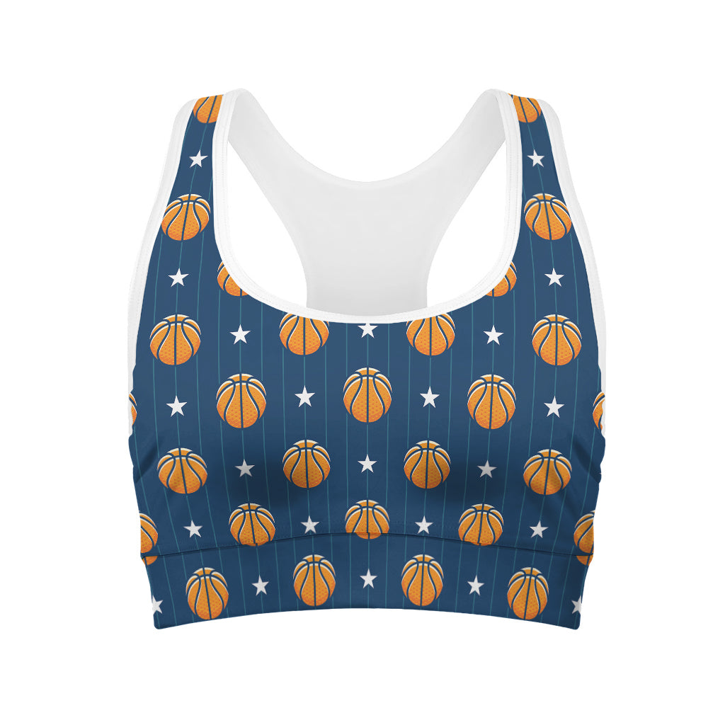 Basketball And Star Pattern Print Women's Sports Bra