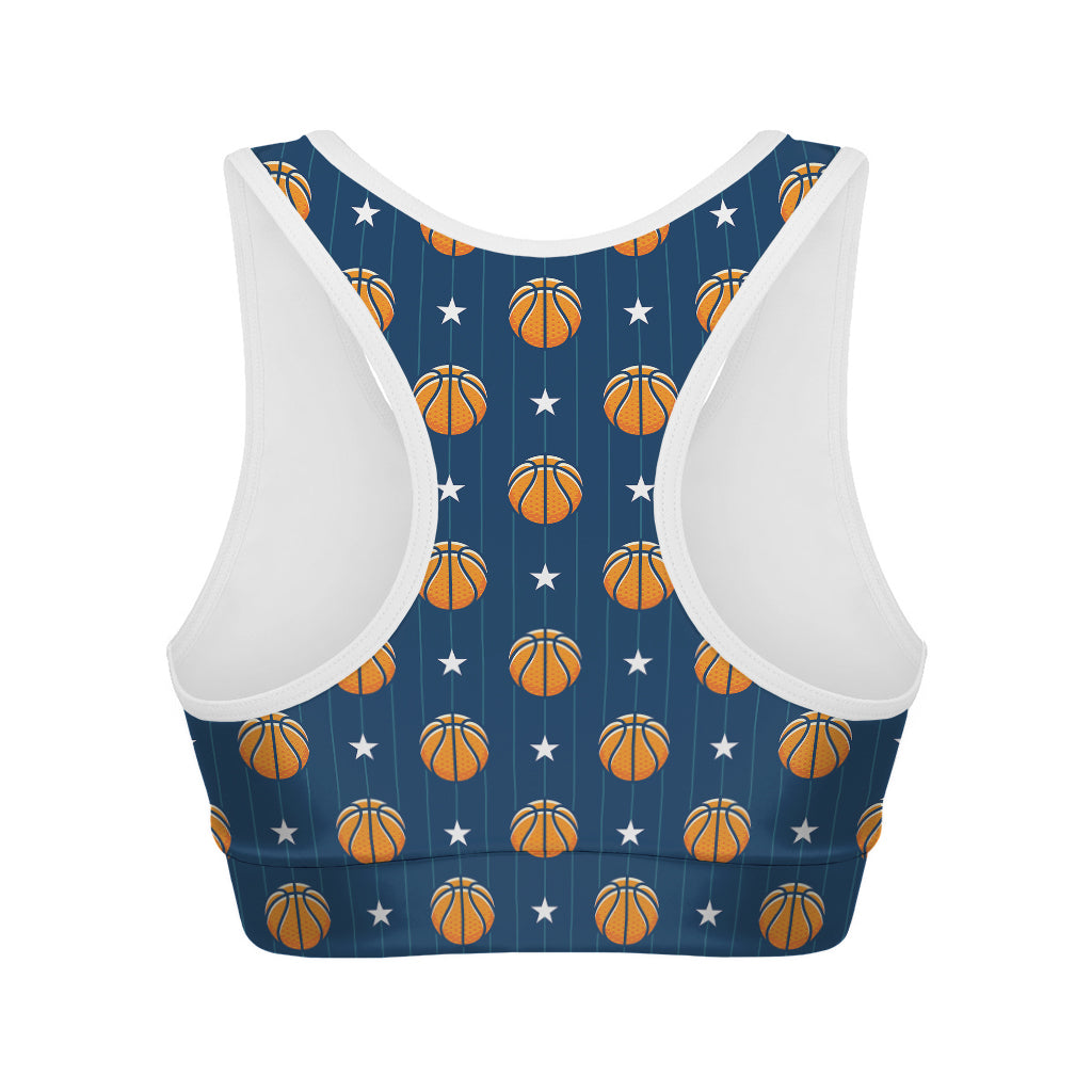 Basketball And Star Pattern Print Women's Sports Bra