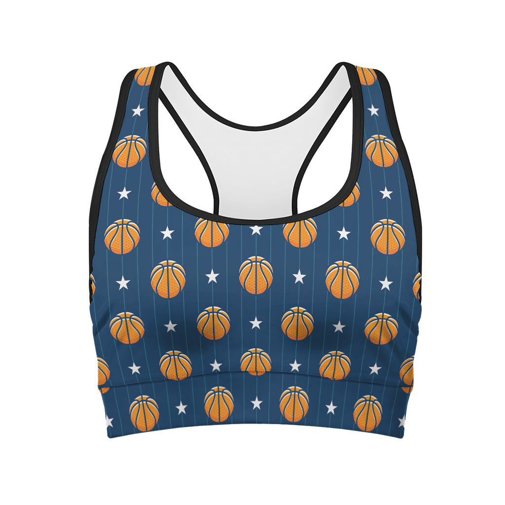 Basketball And Star Pattern Print Women's Sports Bra