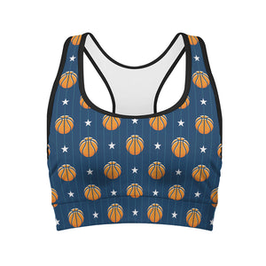 Basketball And Star Pattern Print Women's Sports Bra