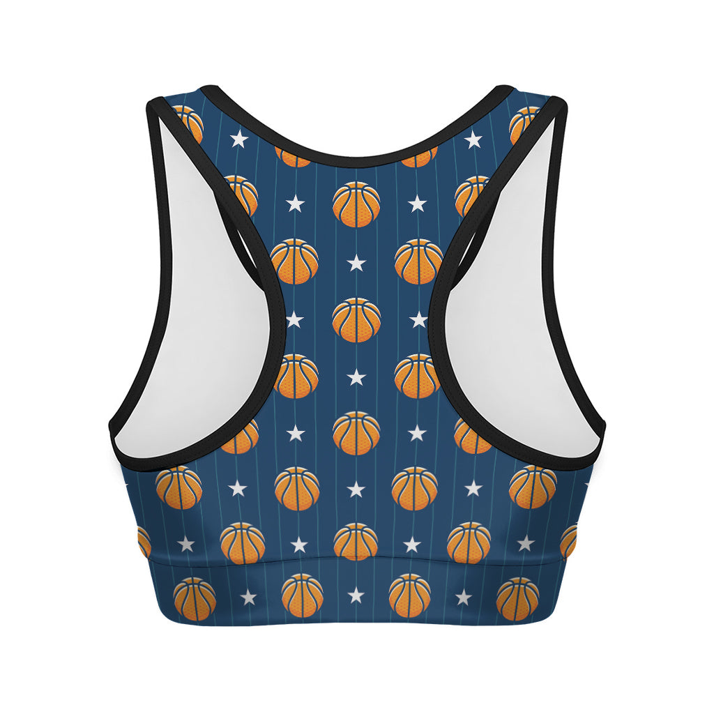 Basketball And Star Pattern Print Women's Sports Bra