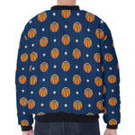 Basketball And Star Pattern Print Zip Sleeve Bomber Jacket