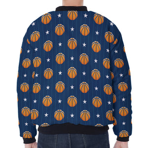 Basketball And Star Pattern Print Zip Sleeve Bomber Jacket