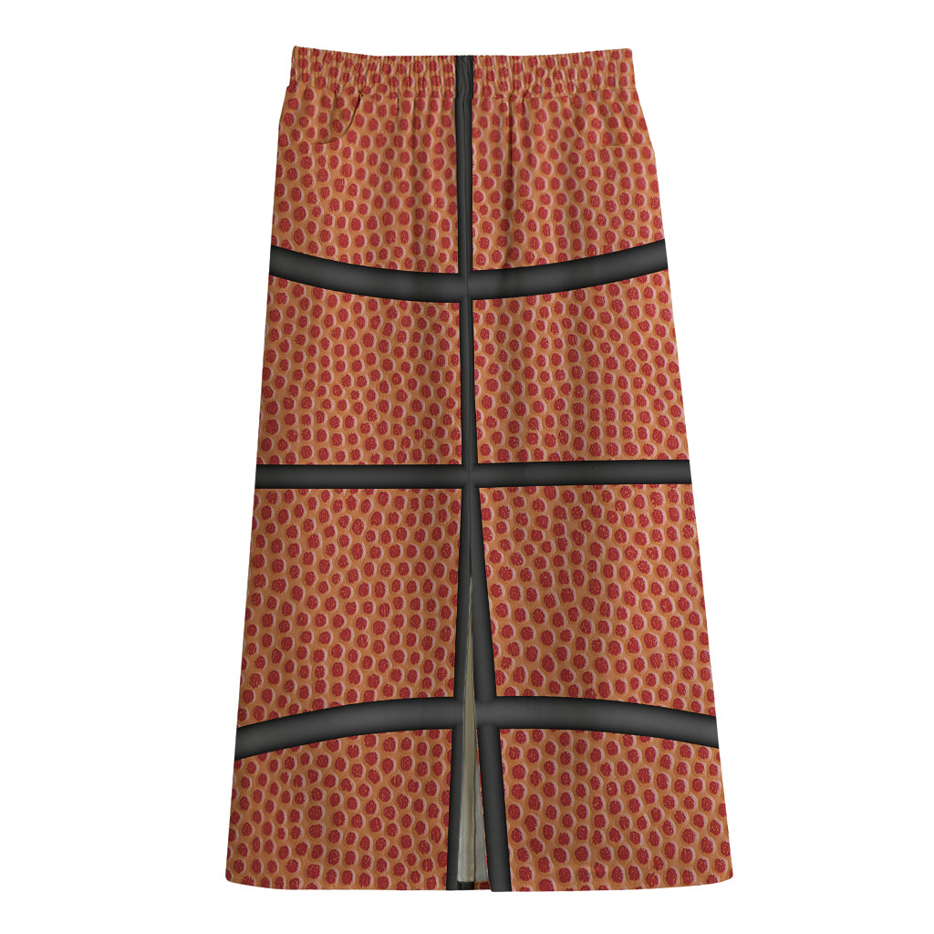 Basketball Ball Print Cotton Front Slit Maxi Skirt