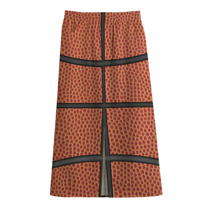Basketball Ball Print Cotton Front Slit Maxi Skirt