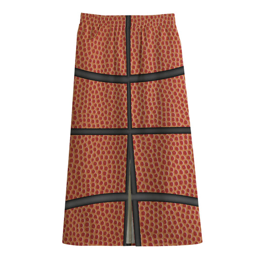 Basketball Ball Print Cotton Front Slit Maxi Skirt