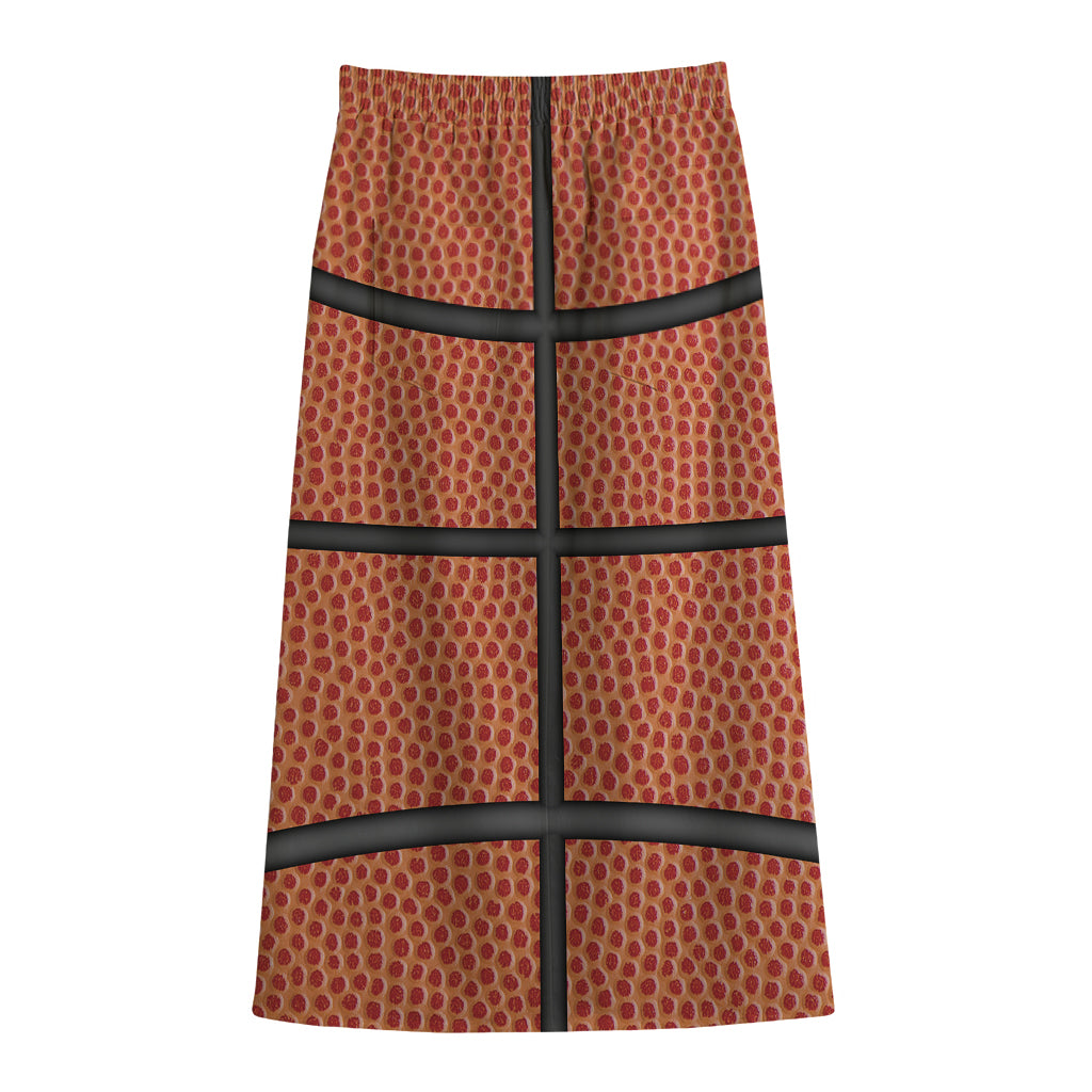Basketball Ball Print Cotton Front Slit Maxi Skirt