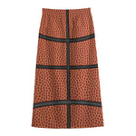 Basketball Ball Print Cotton Front Slit Maxi Skirt