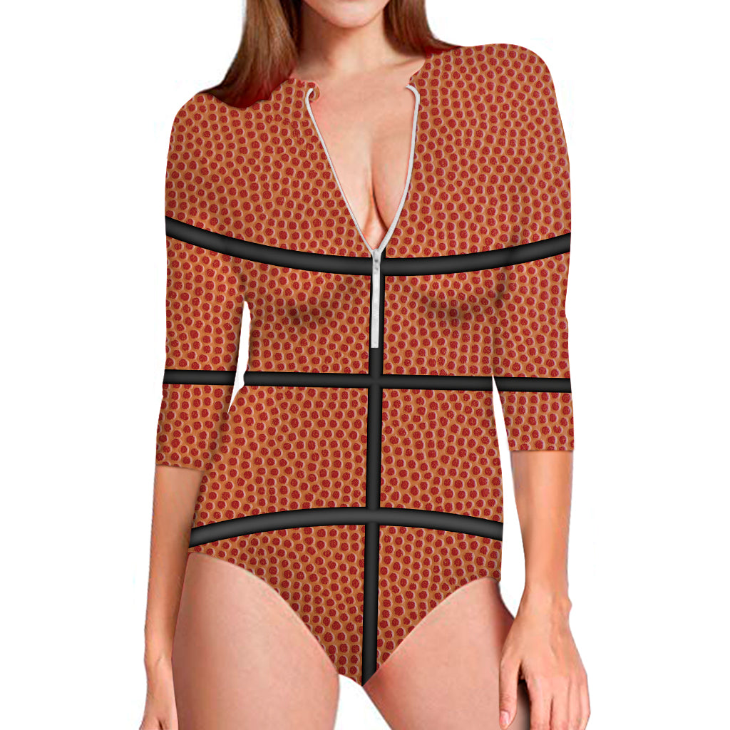 Basketball Ball Print Long Sleeve Swimsuit
