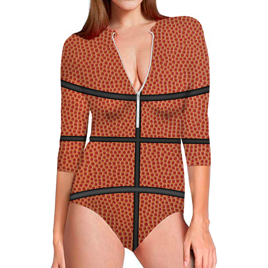 Basketball Ball Print Long Sleeve Swimsuit