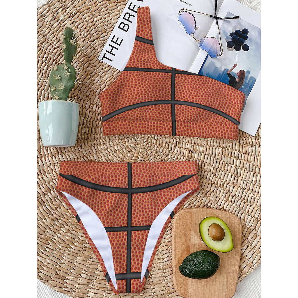 Basketball Ball Print One Shoulder Bikini Top