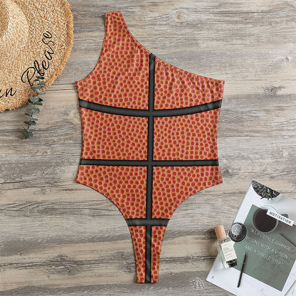 Basketball Ball Print One Shoulder Bodysuit