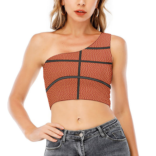 Basketball Ball Print One Shoulder Crop Top