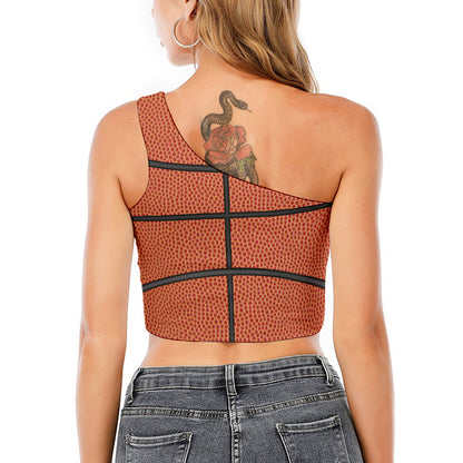 Basketball Ball Print One Shoulder Crop Top