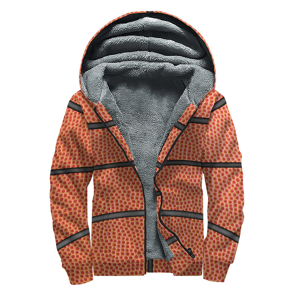 Basketball Ball Print Sherpa Lined Zip Up Hoodie