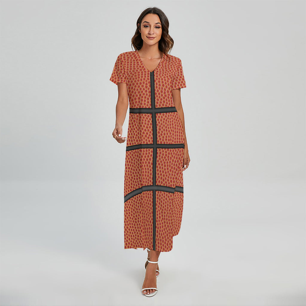 Basketball Ball Print Short Sleeve Maxi Dress