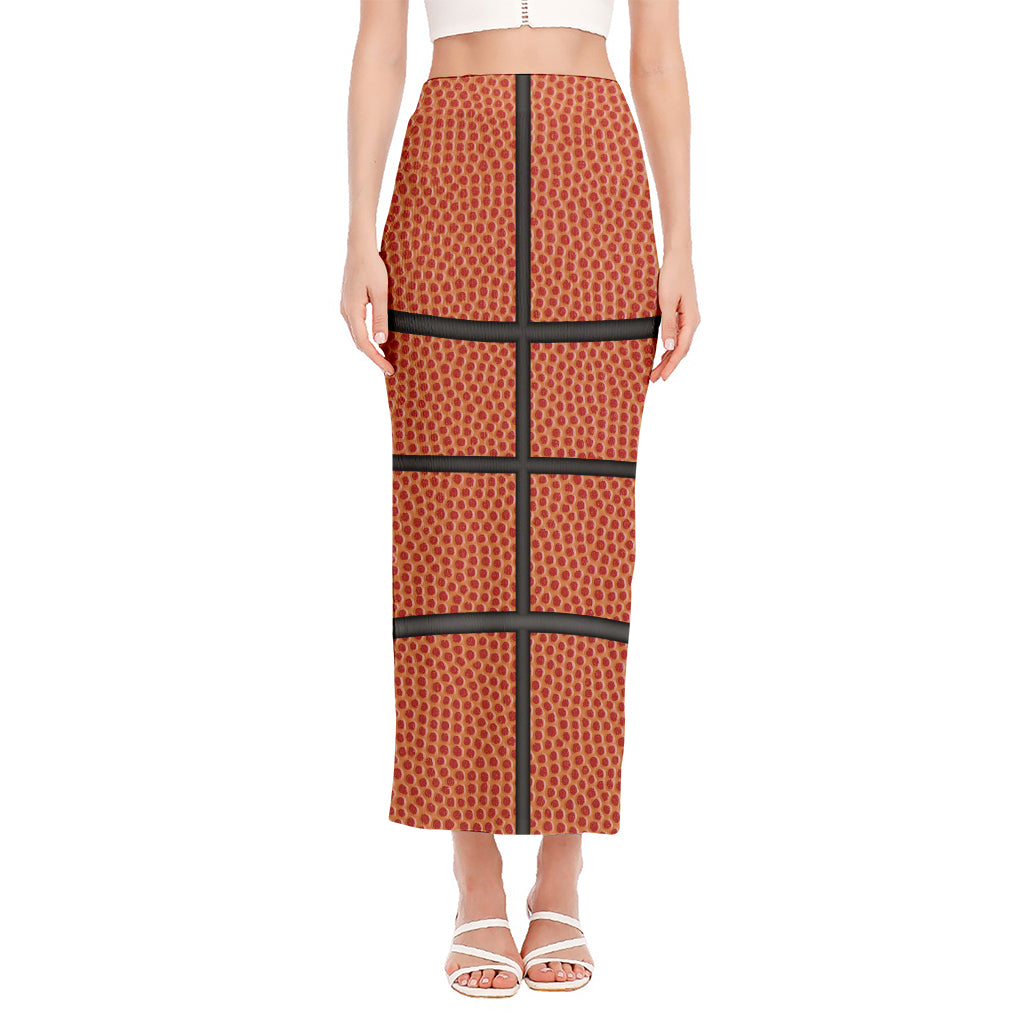 Basketball Ball Print Side Slit Maxi Skirt
