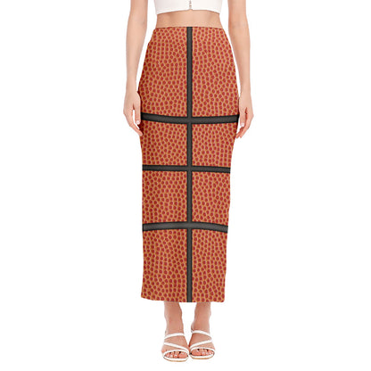 Basketball Ball Print Side Slit Maxi Skirt