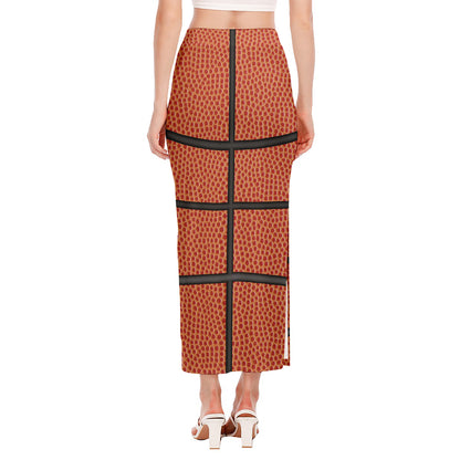 Basketball Ball Print Side Slit Maxi Skirt