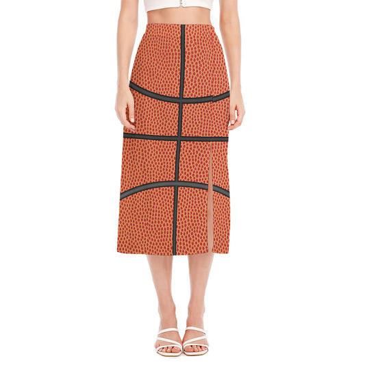 Basketball Ball Print Side Slit Midi Skirt