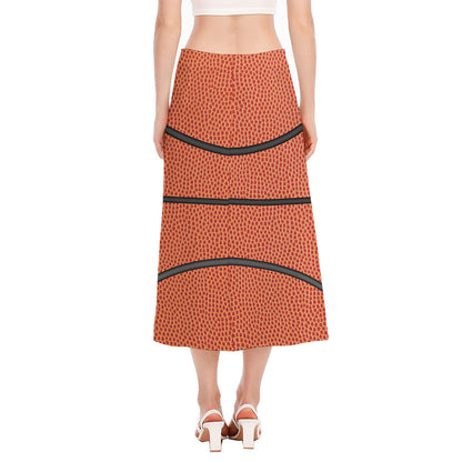Basketball Ball Print Side Slit Midi Skirt