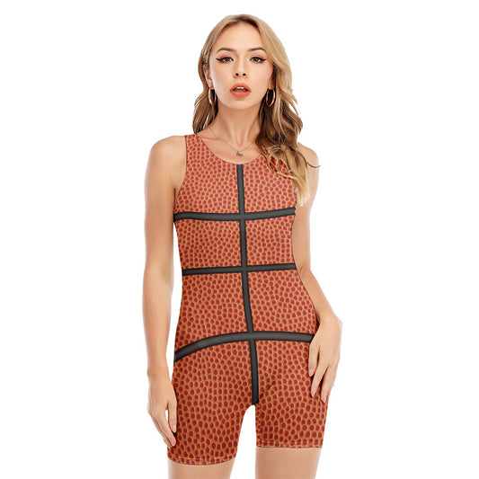 Basketball Ball Print Sleeveless One Piece Swimsuit