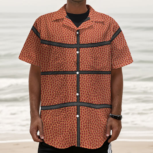 Basketball Ball Print Textured Short Sleeve Shirt