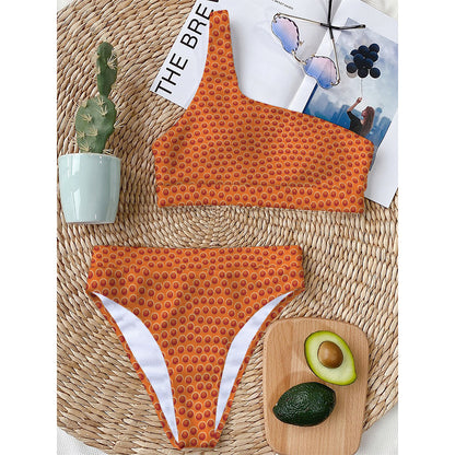 Basketball Bumps Print One Shoulder Bikini Top