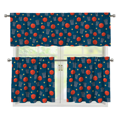 Basketball Theme Pattern Print 3 Piece Kitchen Curtains
