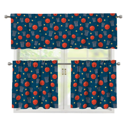 Basketball Theme Pattern Print 3 Piece Kitchen Curtains