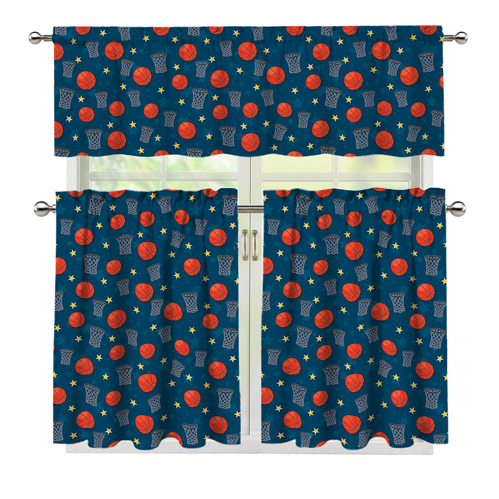 Basketball Theme Pattern Print 3 Piece Kitchen Curtains