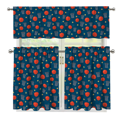 Basketball Theme Pattern Print 3 Piece Kitchen Curtains