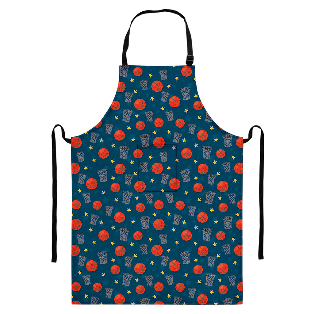 Basketball Theme Pattern Print Bib Apron With Pocket