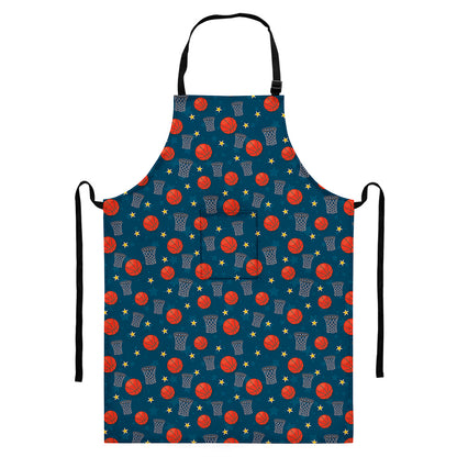 Basketball Theme Pattern Print Bib Apron With Pocket