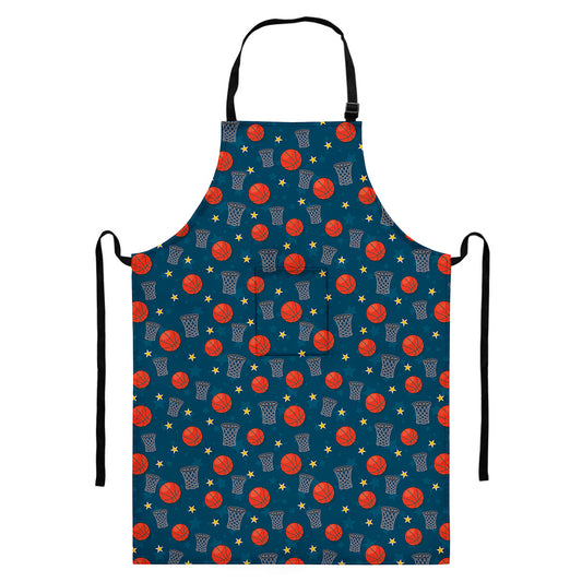 Basketball Theme Pattern Print Bib Apron With Pocket