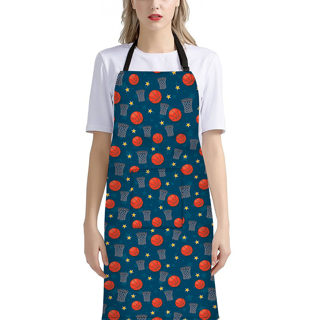 Basketball Theme Pattern Print Bib Apron With Pocket