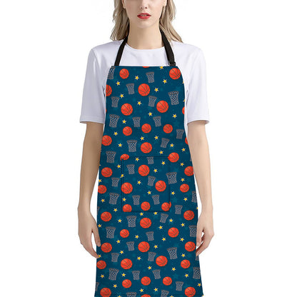 Basketball Theme Pattern Print Bib Apron With Pocket