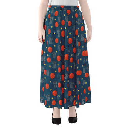 Basketball Theme Pattern Print Chiffon Maxi Skirt